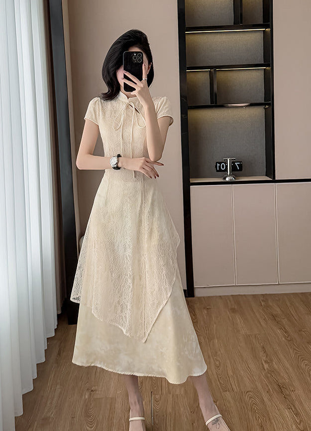 Neo-Classic Mandarin Overlay Dress