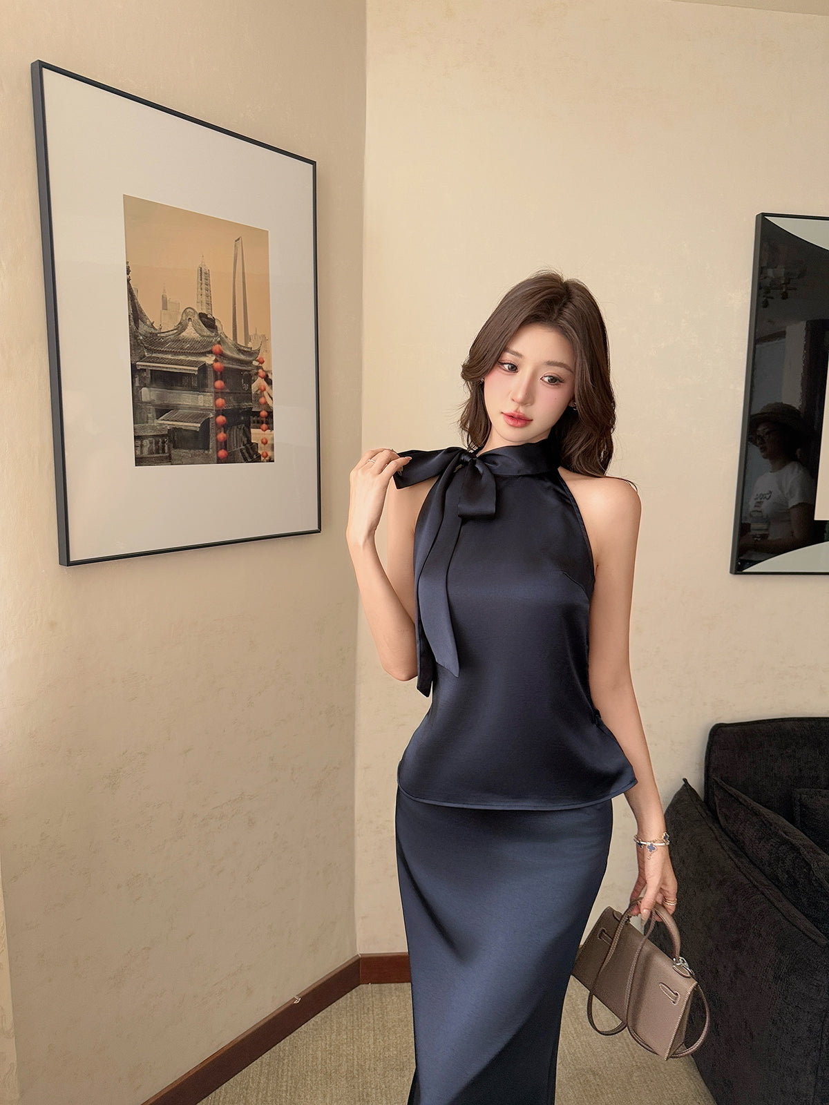 Elegant Halter Ribbon Top & Mermaid Skirt Duo