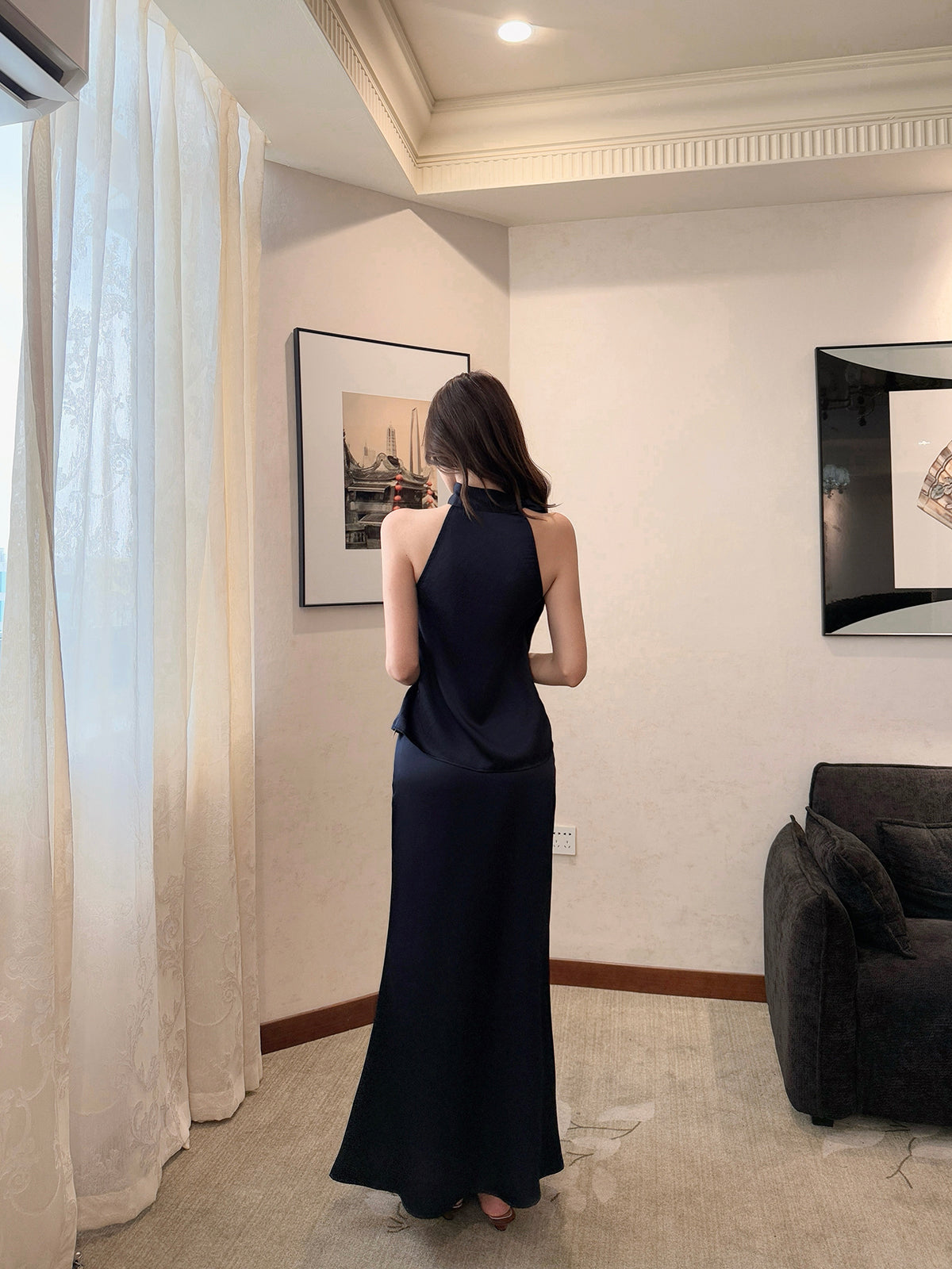 Elegant Halter Ribbon Top & Mermaid Skirt Duo