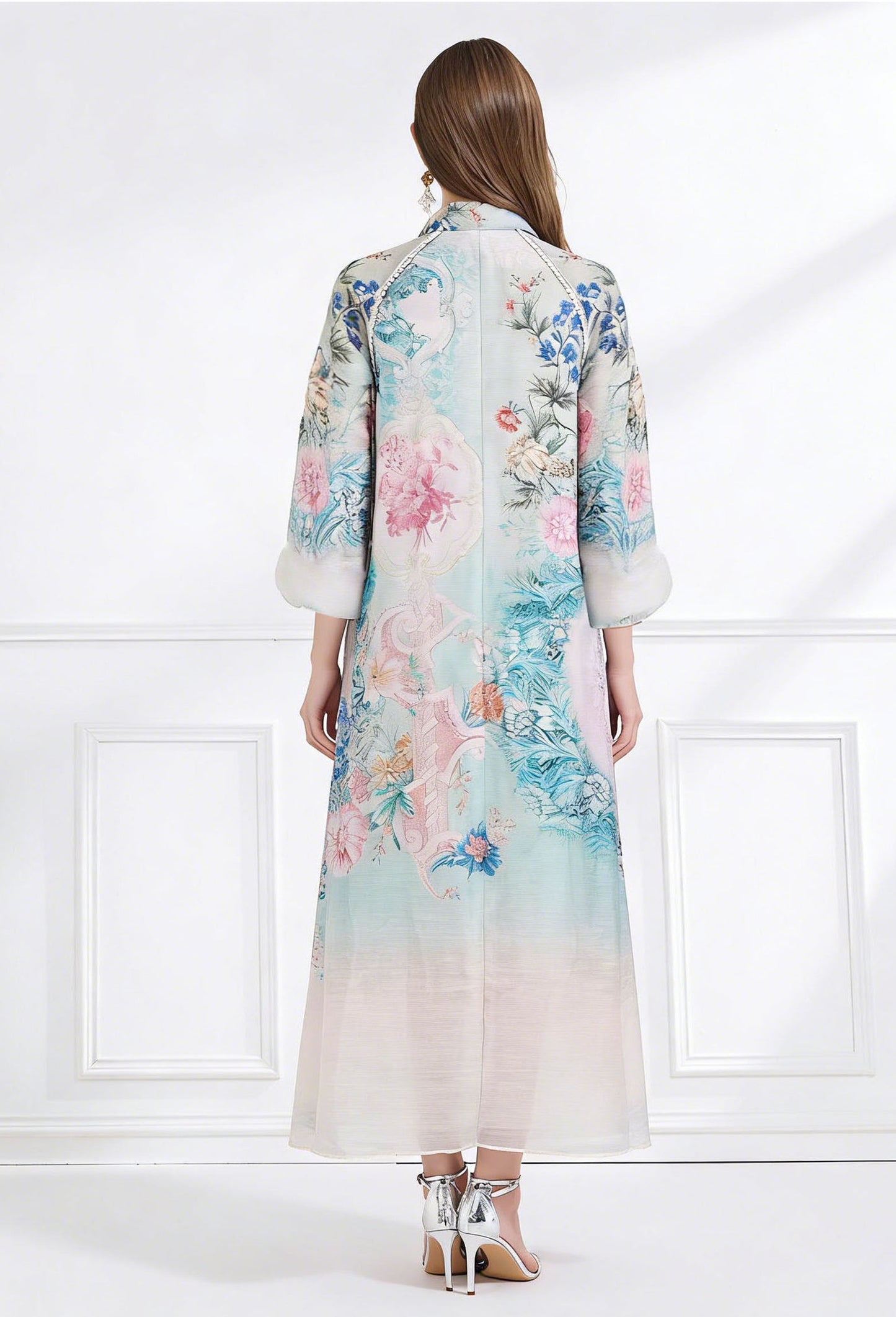 Impressionist Floral Tie-Neck Maxi Dress