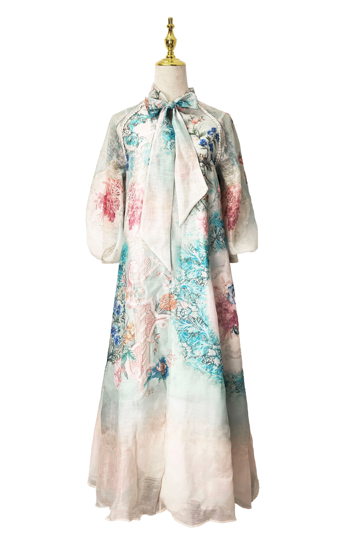 Impressionist Floral Tie-Neck Maxi Dress
