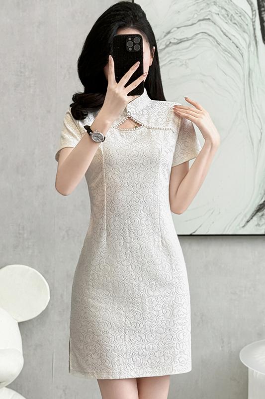 Mei Floral Lace Pearl-Trimmed Mini Dress