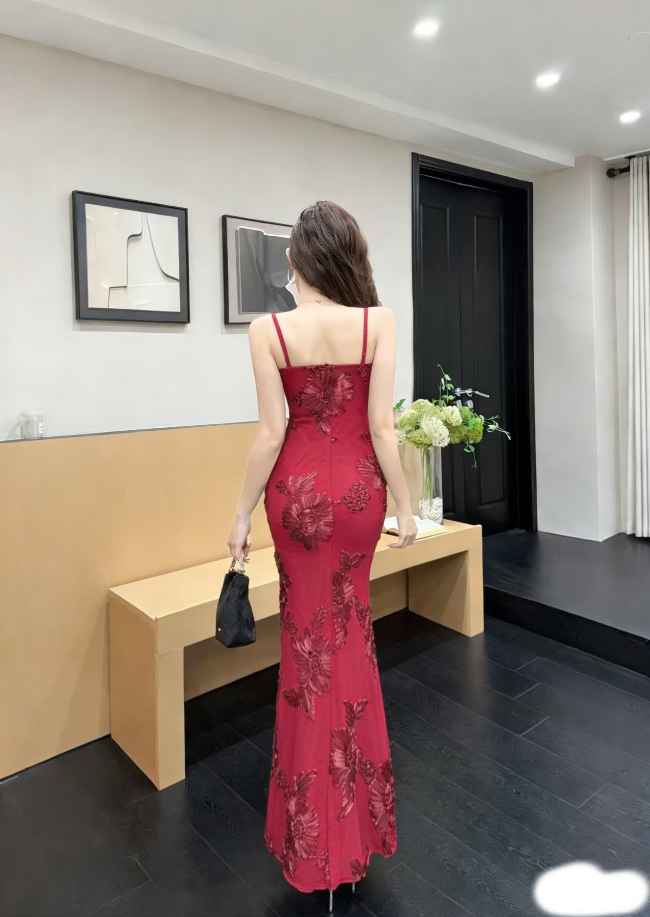 Luxurious Floral Embroidered Bodycon Maxi Dress