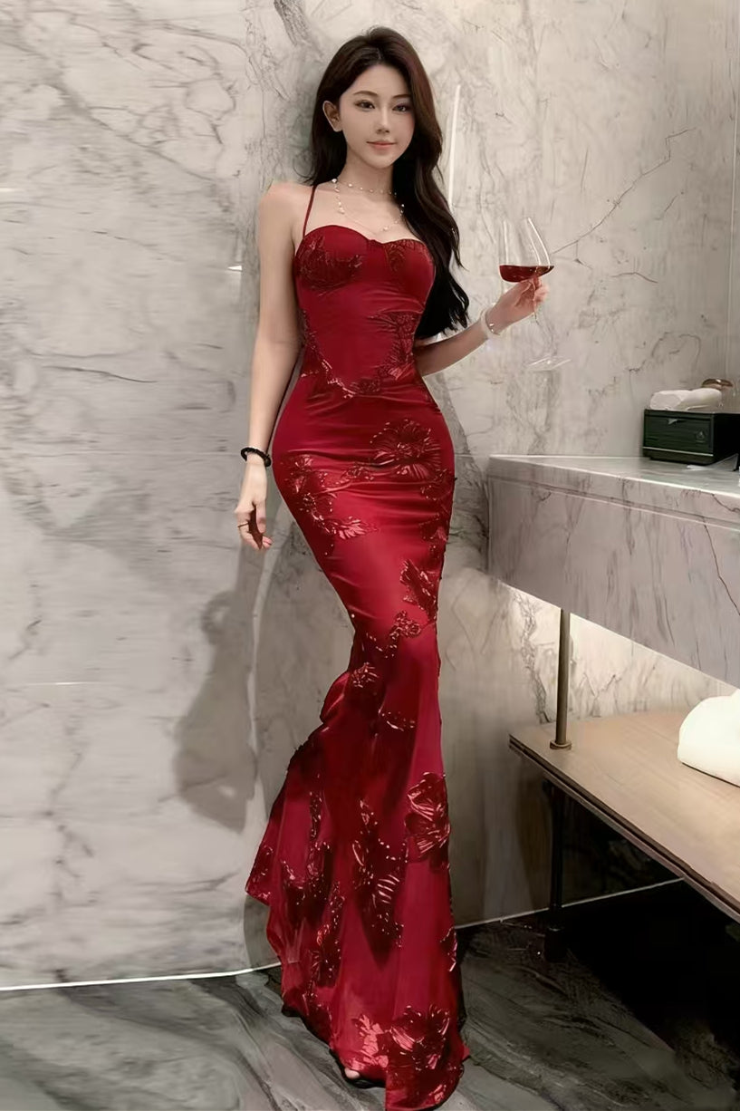 Luxurious Floral Embroidered Bodycon Maxi Dress