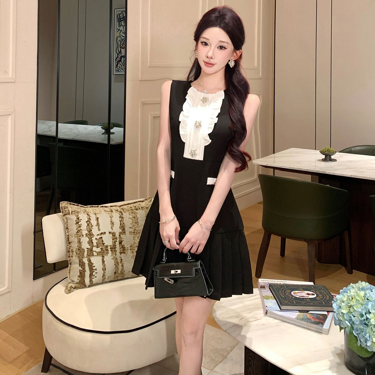 Eleanor Vintage Ruffle Pleated Mini Dress