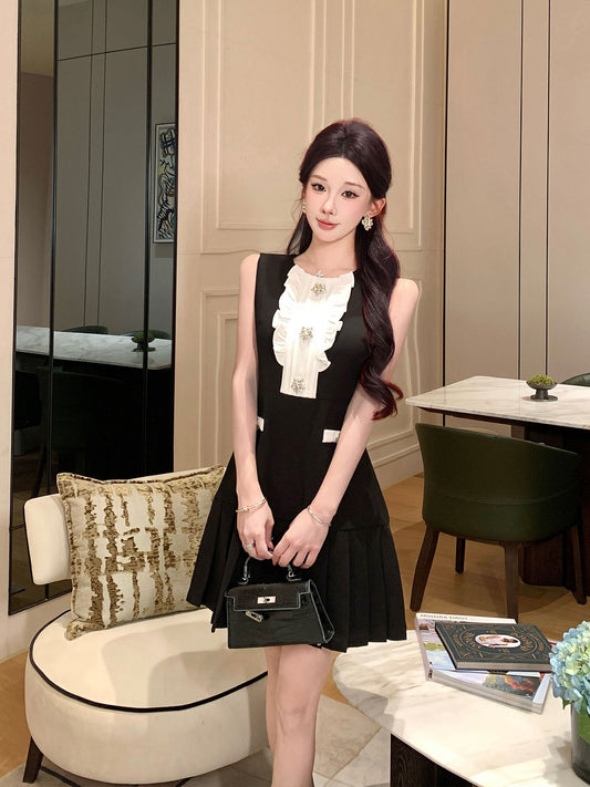 Eleanor Vintage Ruffle Pleated Mini Dress