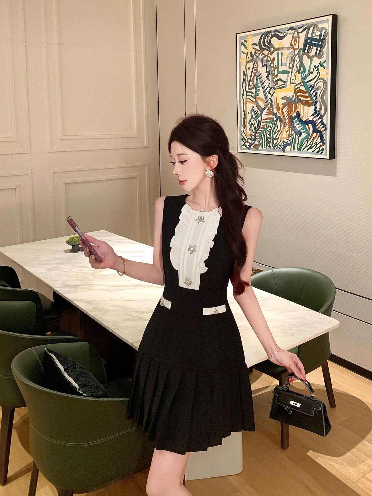 Eleanor Vintage Ruffle Pleated Mini Dress