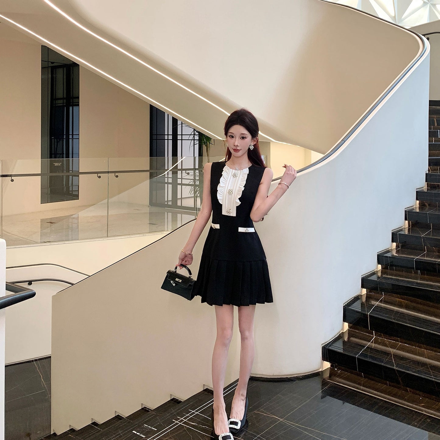 Eleanor Vintage Ruffle Pleated Mini Dress