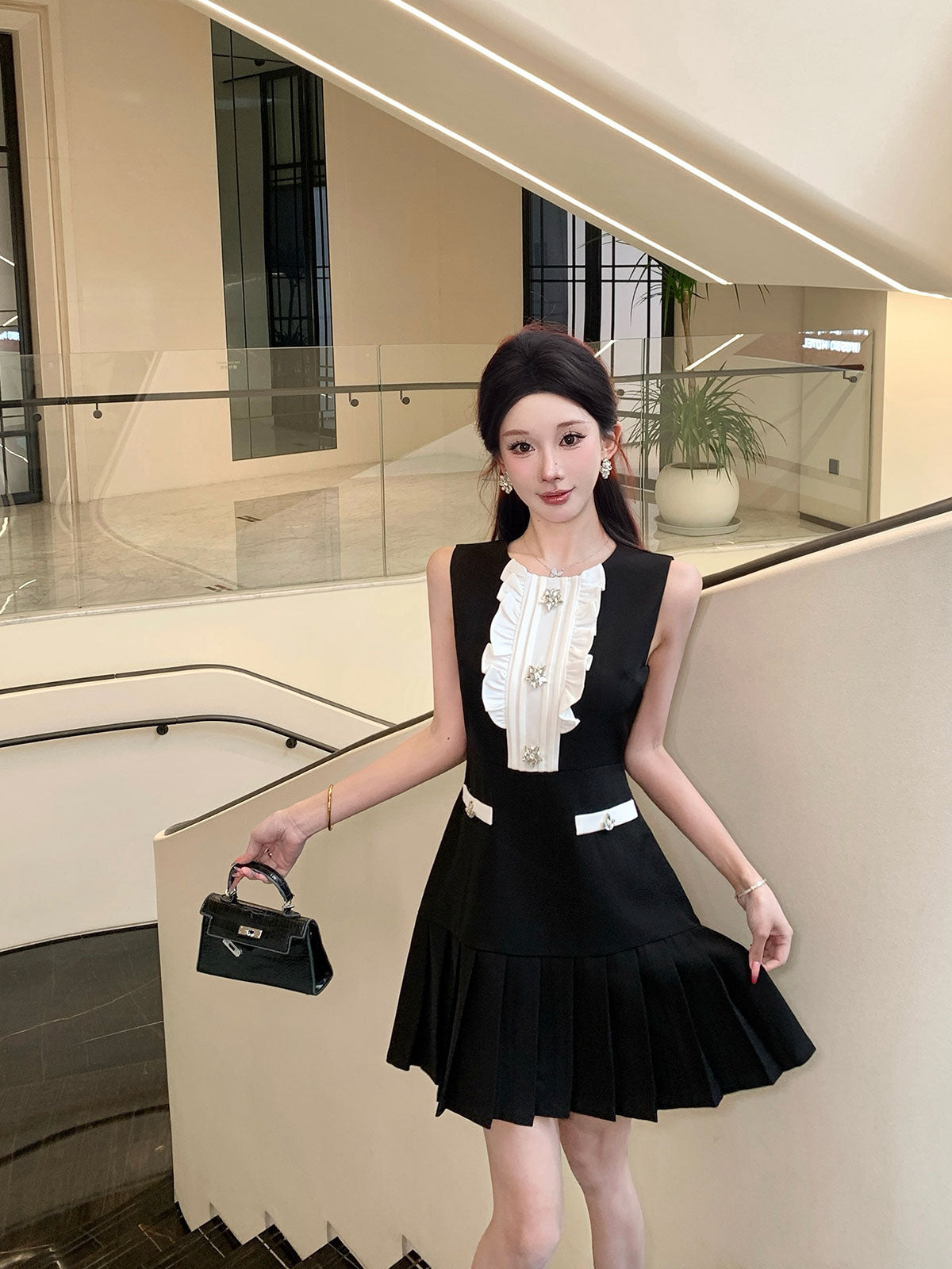 Eleanor Vintage Ruffle Pleated Mini Dress