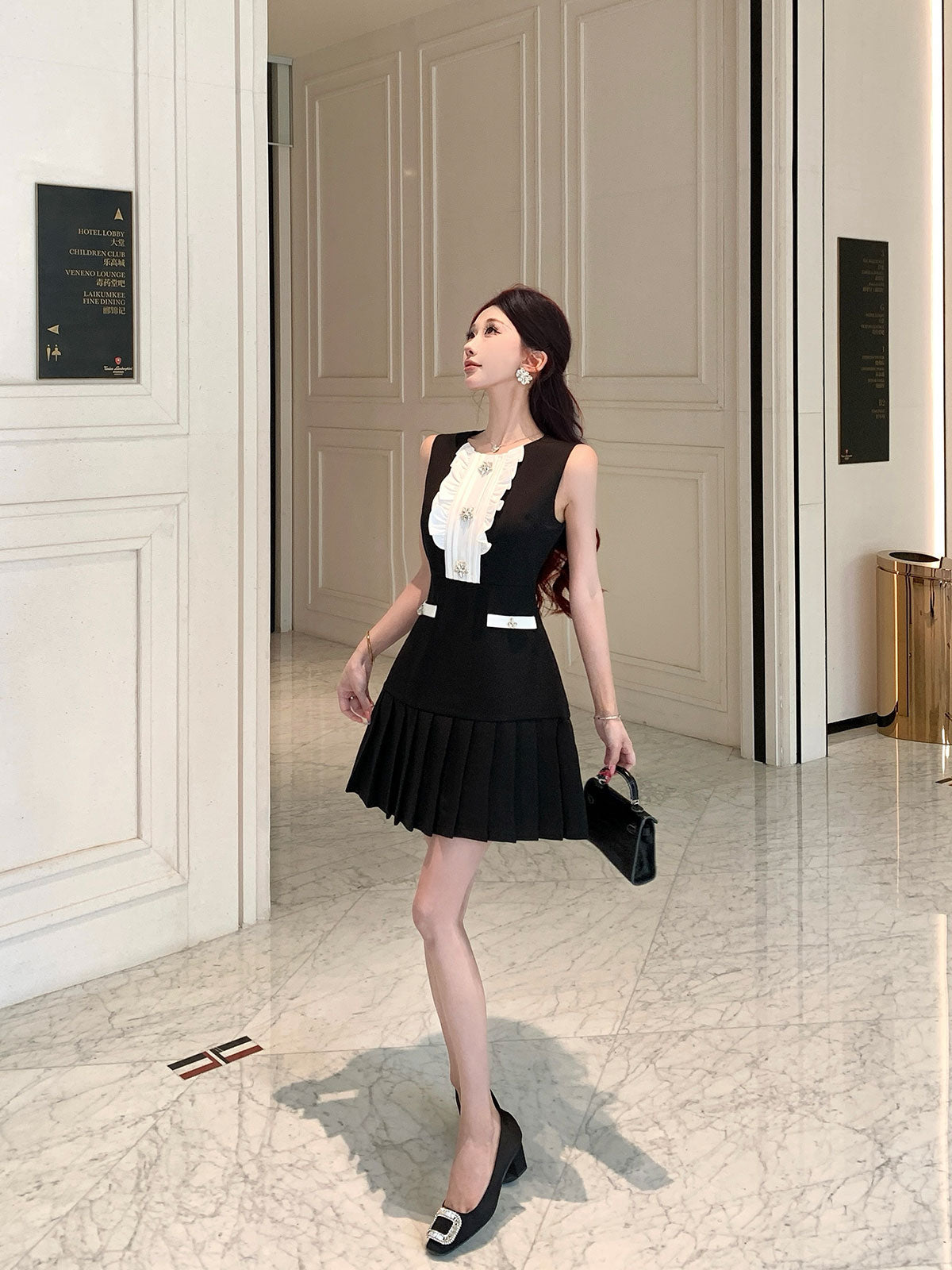 Eleanor Vintage Ruffle Pleated Mini Dress