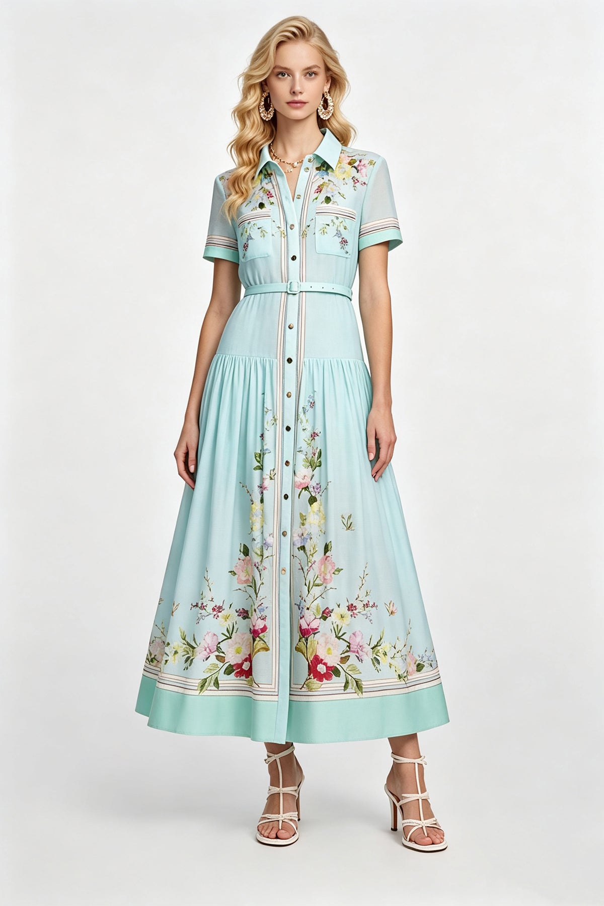 Mint Blossom Pleated Maxi Dress