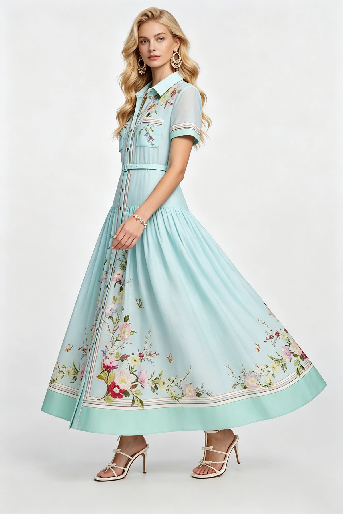 Mint Blossom Pleated Maxi Dress