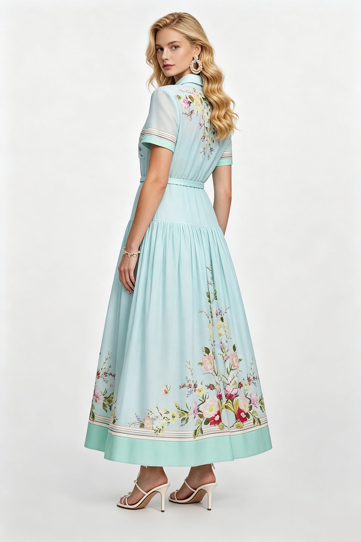 Mint Blossom Pleated Maxi Dress