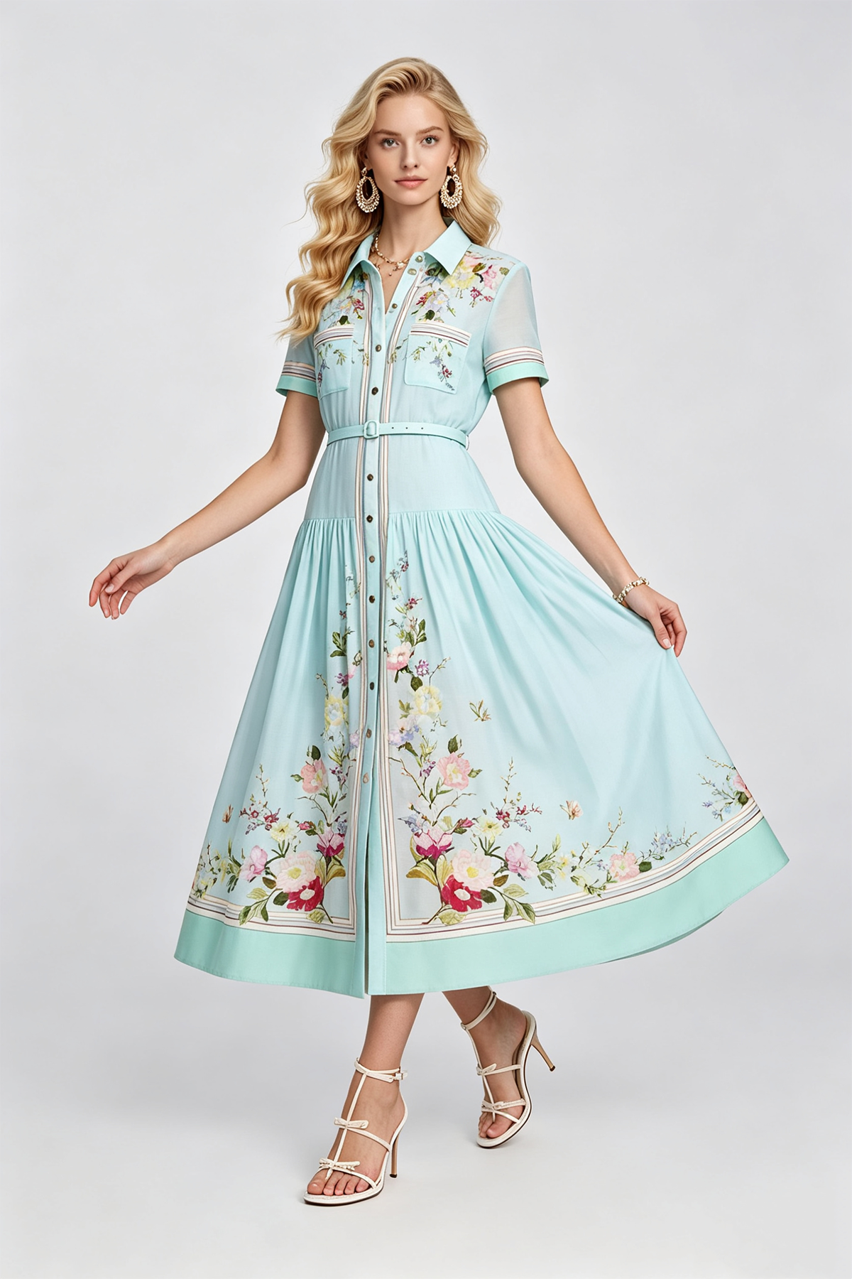 Mint Blossom Pleated Maxi Dress