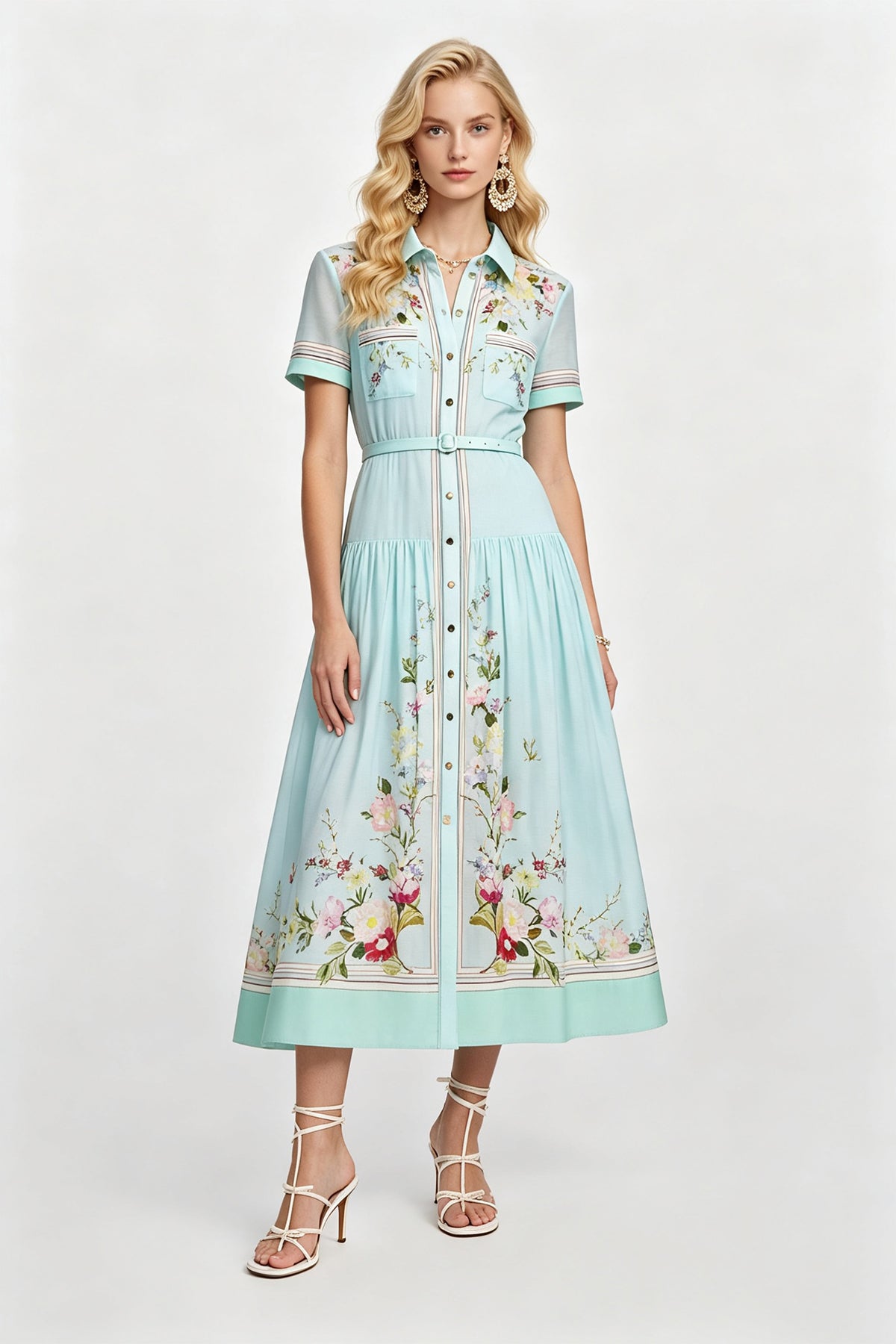 Mint Blossom Pleated Maxi Dress