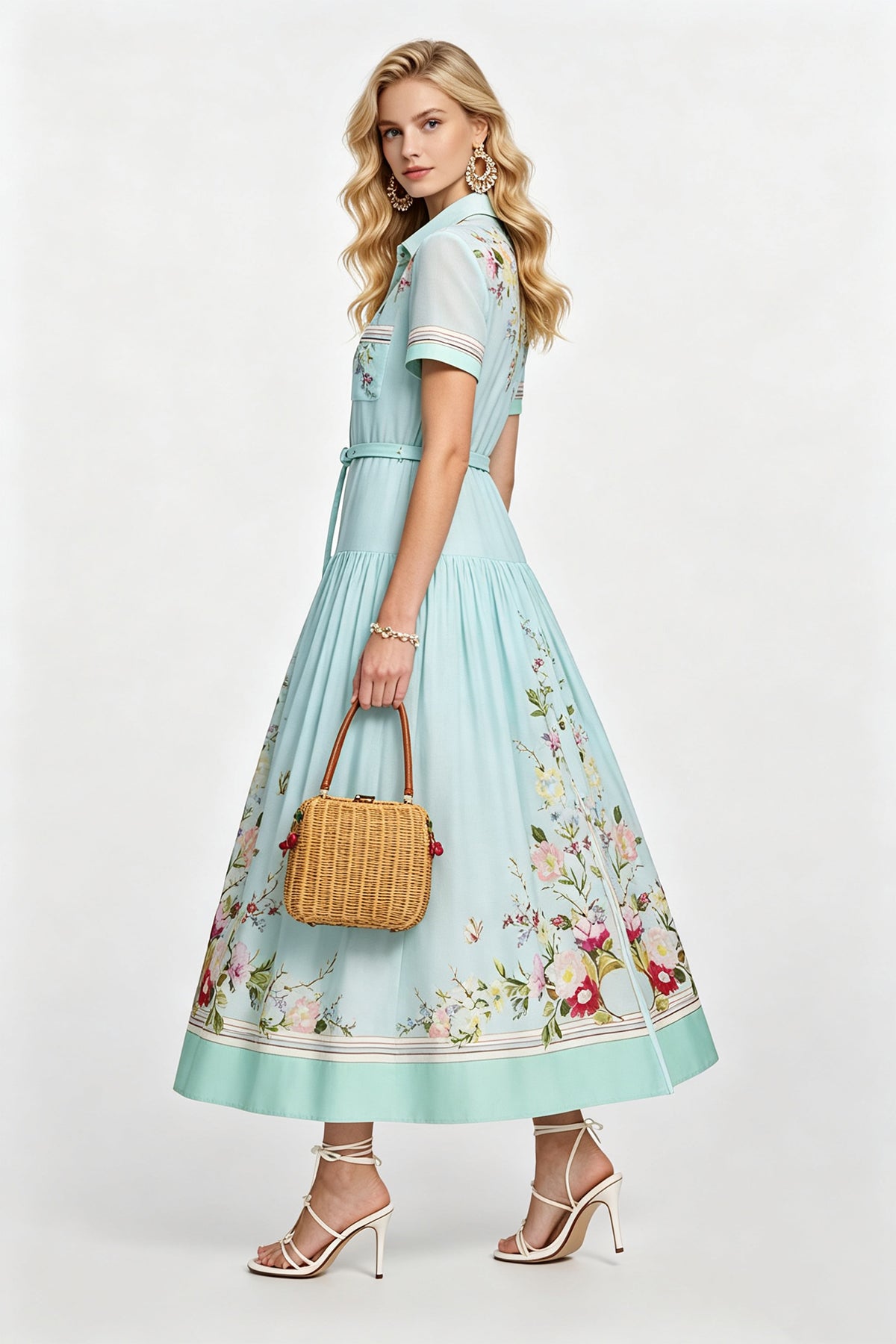Mint Blossom Pleated Maxi Dress