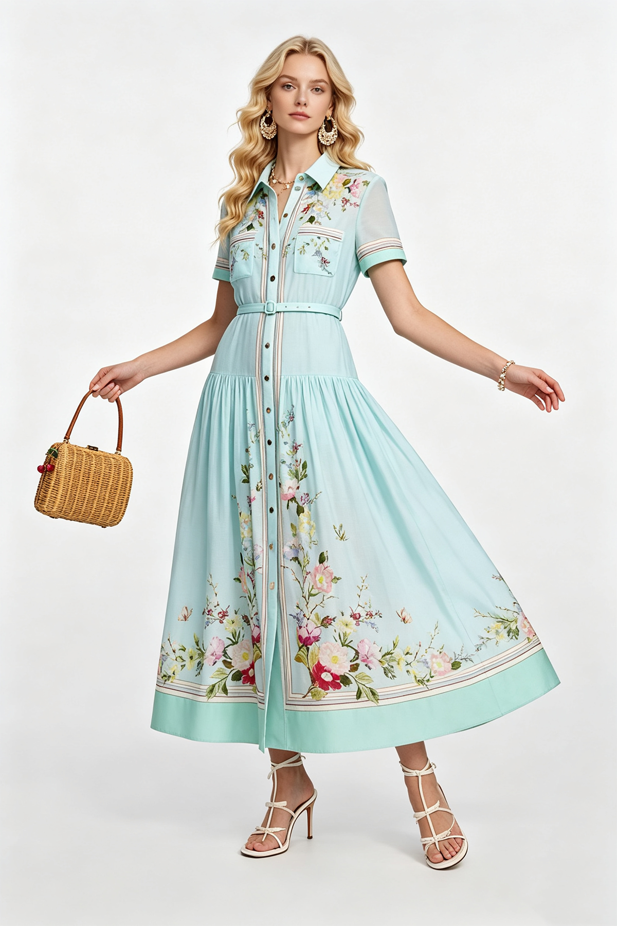 Mint Blossom Pleated Maxi Dress