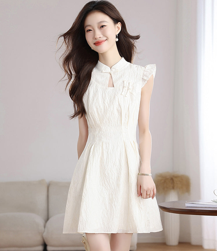 Ethereal Bloom Textured Mandarin Collar Dress