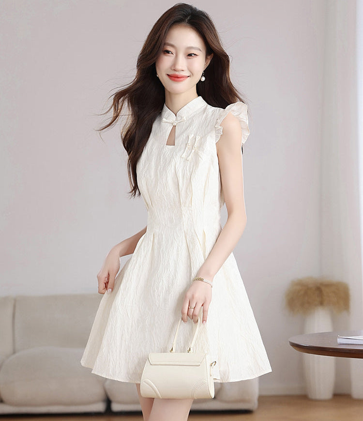 Ethereal Bloom Textured Mandarin Collar Dress