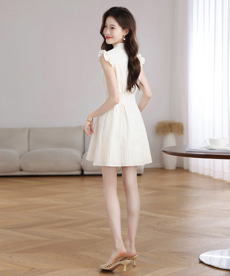 Ethereal Bloom Textured Mandarin Collar Dress