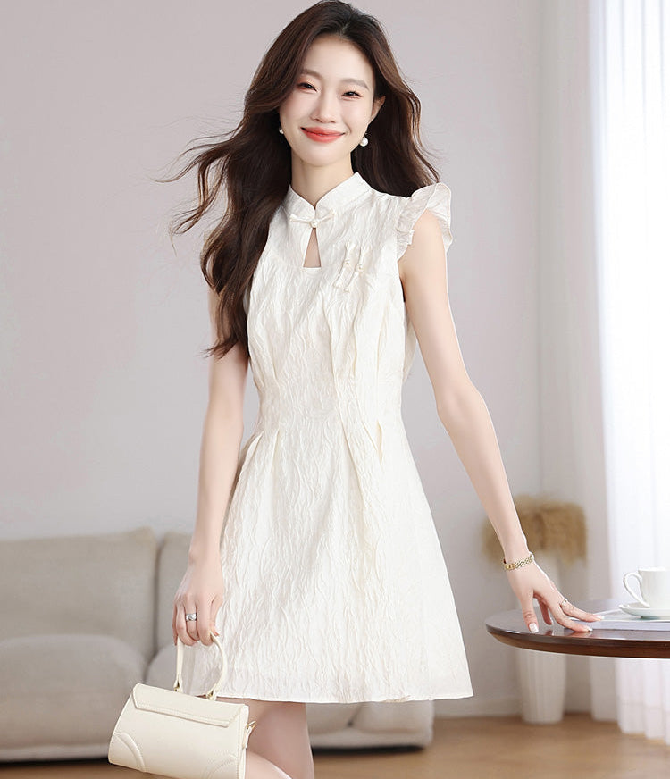 Ethereal Bloom Textured Mandarin Collar Dress