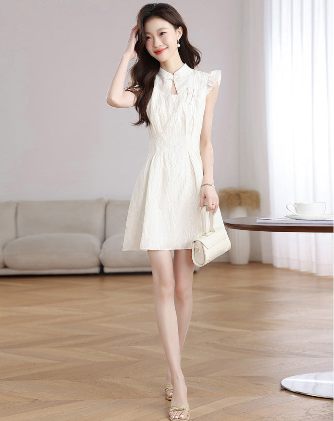 Ethereal Bloom Textured Mandarin Collar Dress