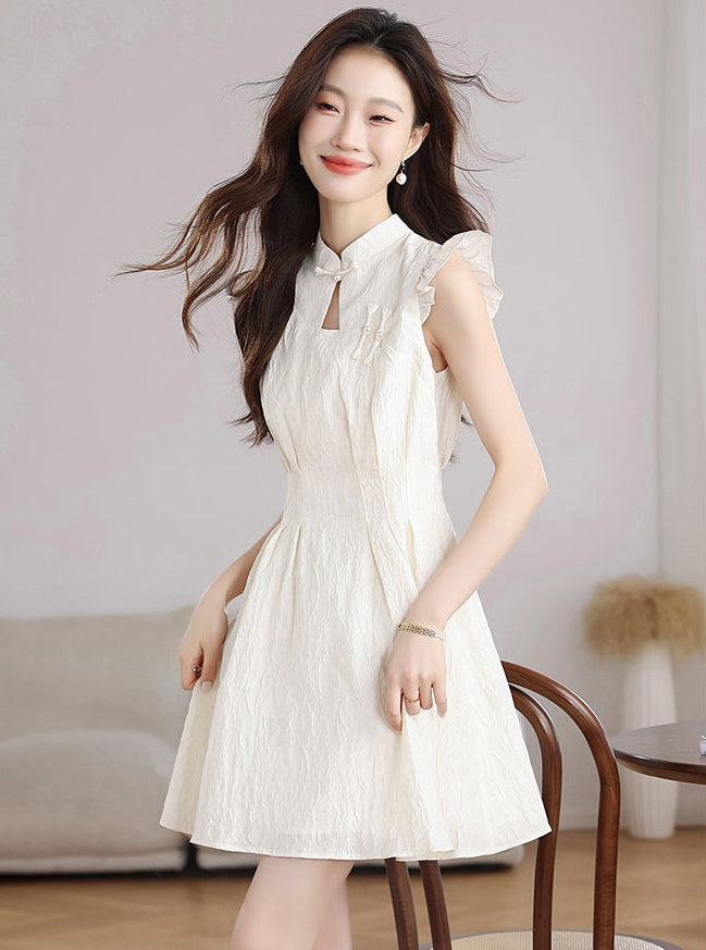 Ethereal Bloom Textured Mandarin Collar Dress