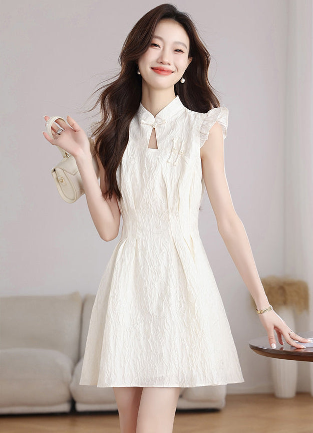 Ethereal Bloom Textured Mandarin Collar Dress
