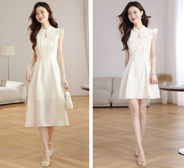 Ethereal Bloom Textured Mandarin Collar Dress