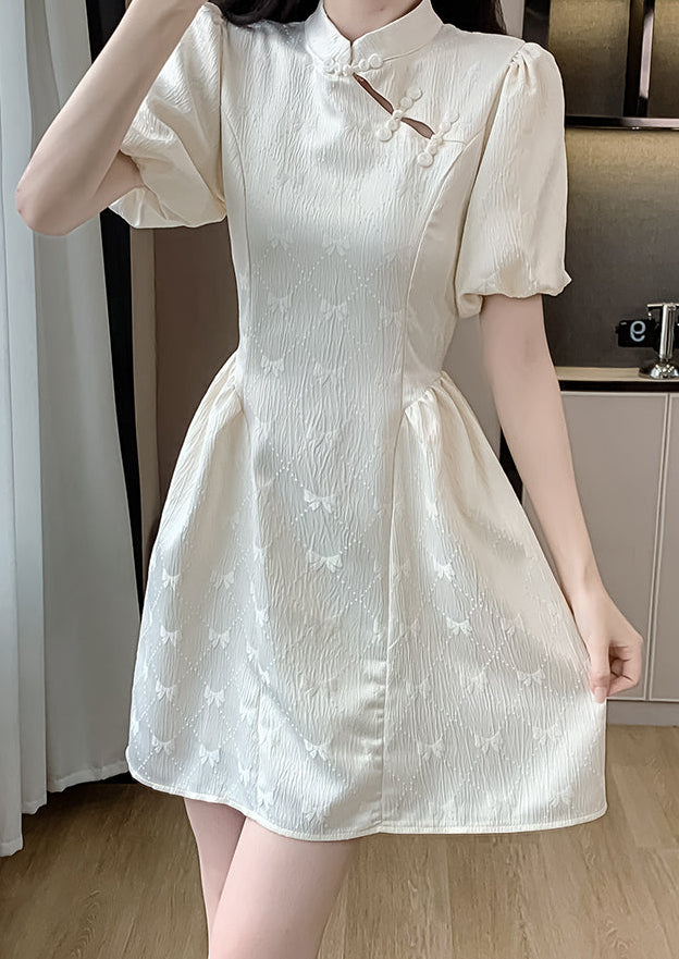 Aurora Cream Puff-Sleeve Cheongsam Mini Dress