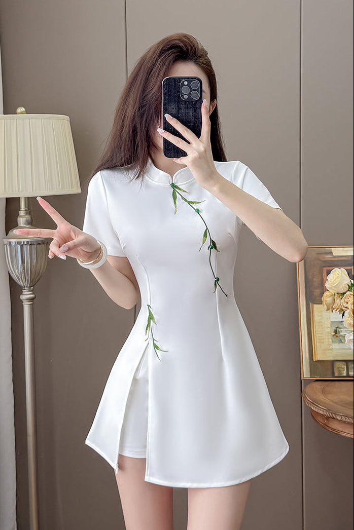 Bamboo Whisper Side-Slit Two-Piece Dress
