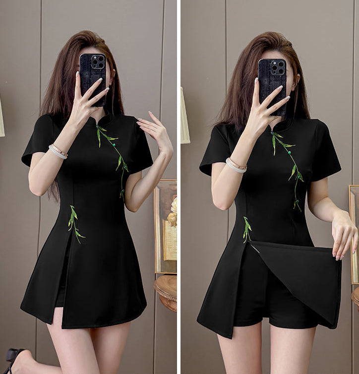 Bamboo Whisper Side-Slit Two-Piece Dress