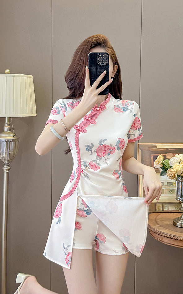 Mei-Li Blossom Modern Qipao Two-Piece Set