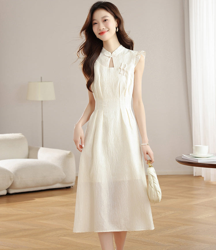 Ethereal Bloom Textured Mandarin Collar Dress