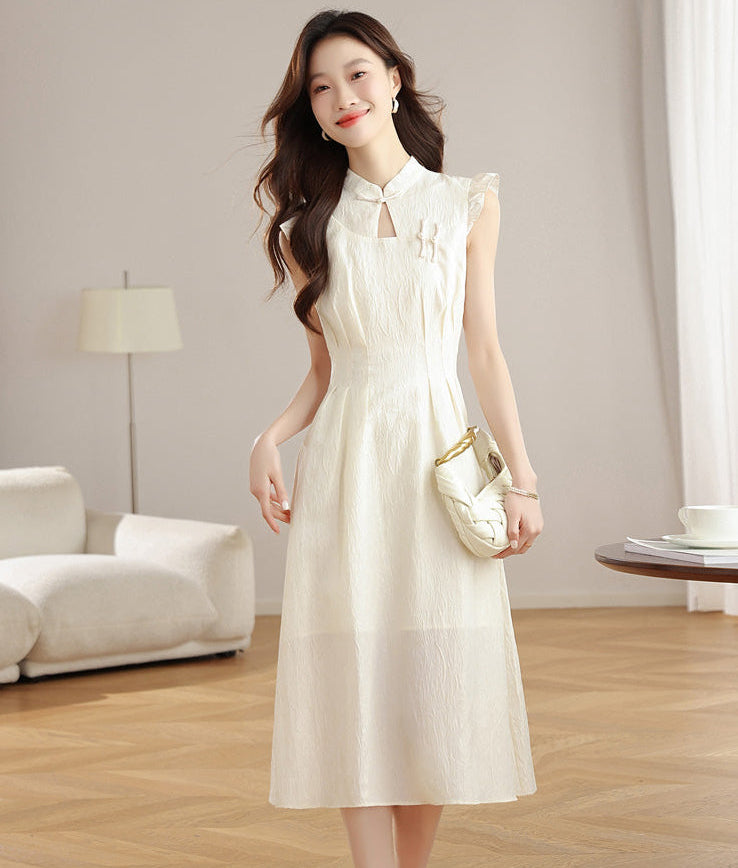 Ethereal Bloom Textured Mandarin Collar Dress