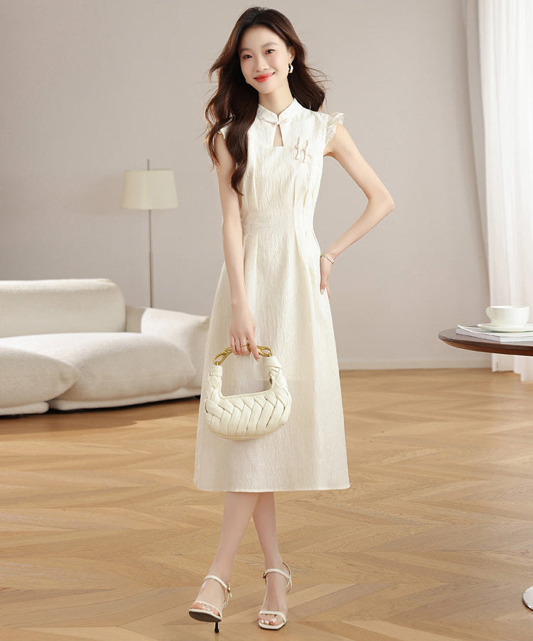 Ethereal Bloom Textured Mandarin Collar Dress