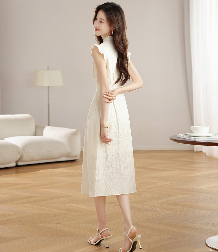Ethereal Bloom Textured Mandarin Collar Dress