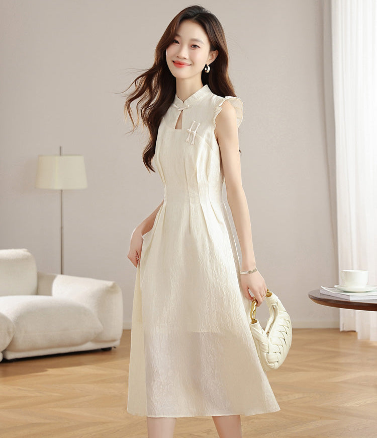Ethereal Bloom Textured Mandarin Collar Dress