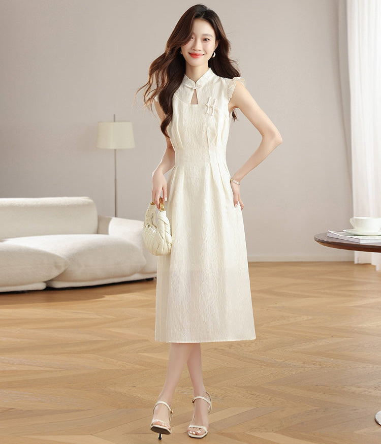 Ethereal Bloom Textured Mandarin Collar Dress