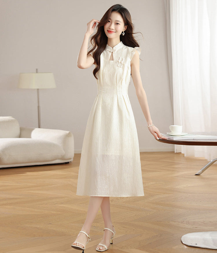 Ethereal Bloom Textured Mandarin Collar Dress