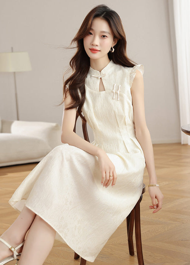 Ethereal Bloom Textured Mandarin Collar Dress