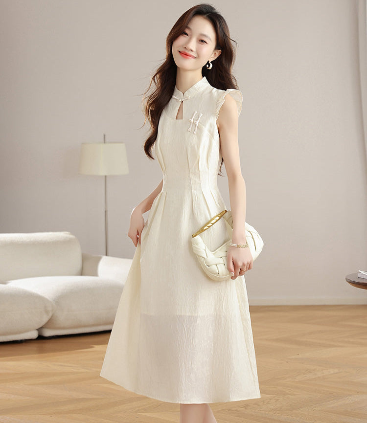 Ethereal Bloom Textured Mandarin Collar Dress