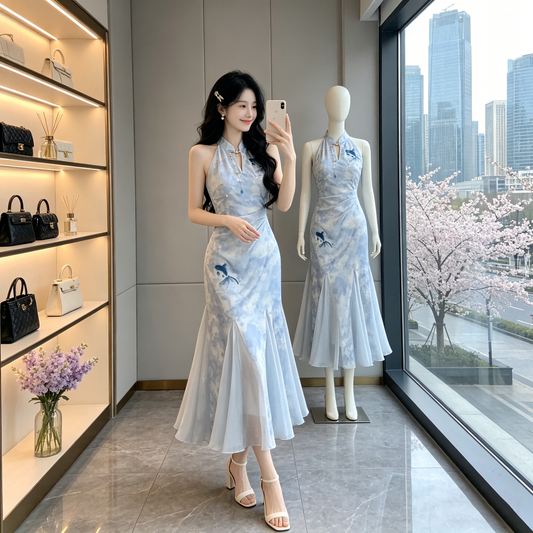 Contemporary Cheongsam Midi Dress