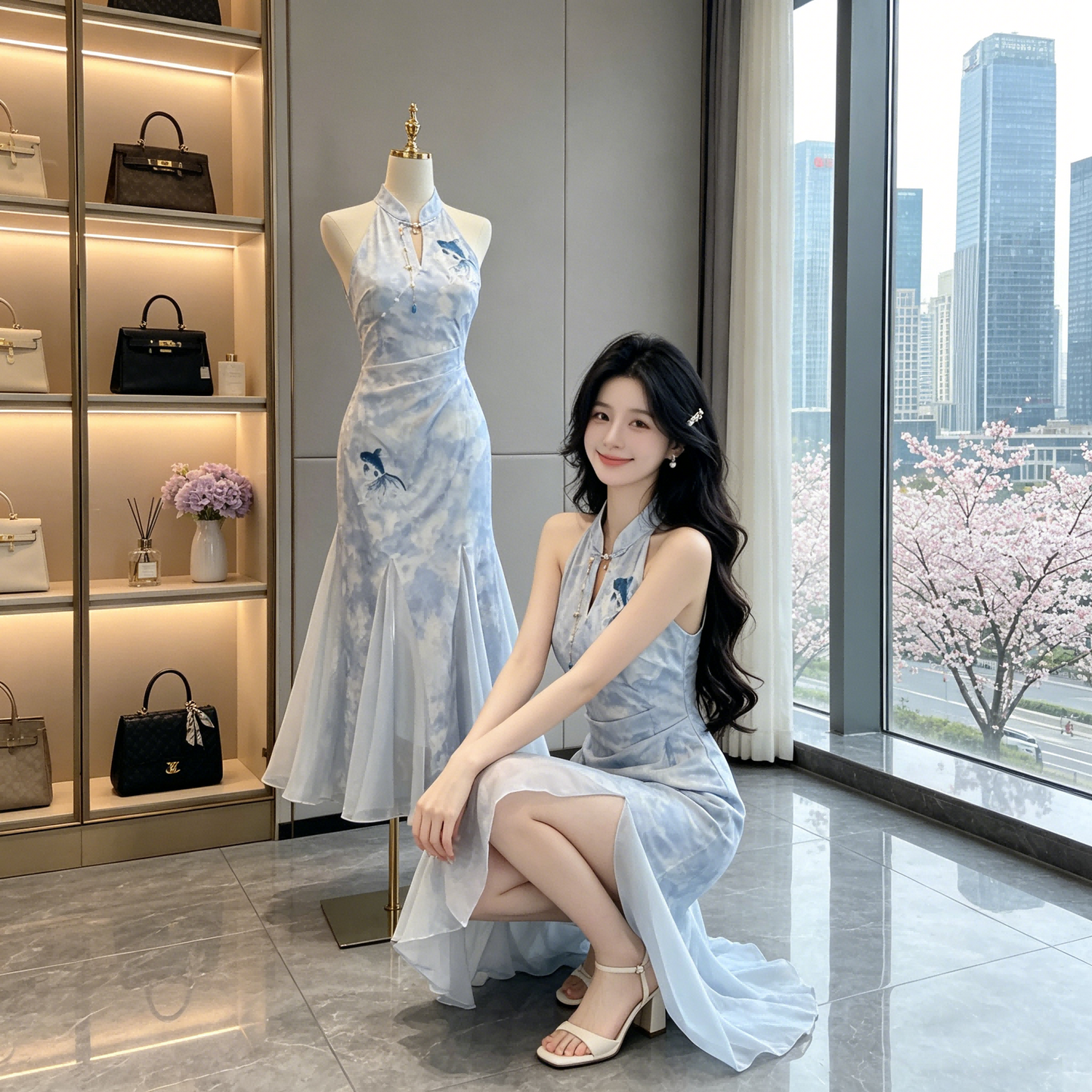 Contemporary Cheongsam Midi Dress