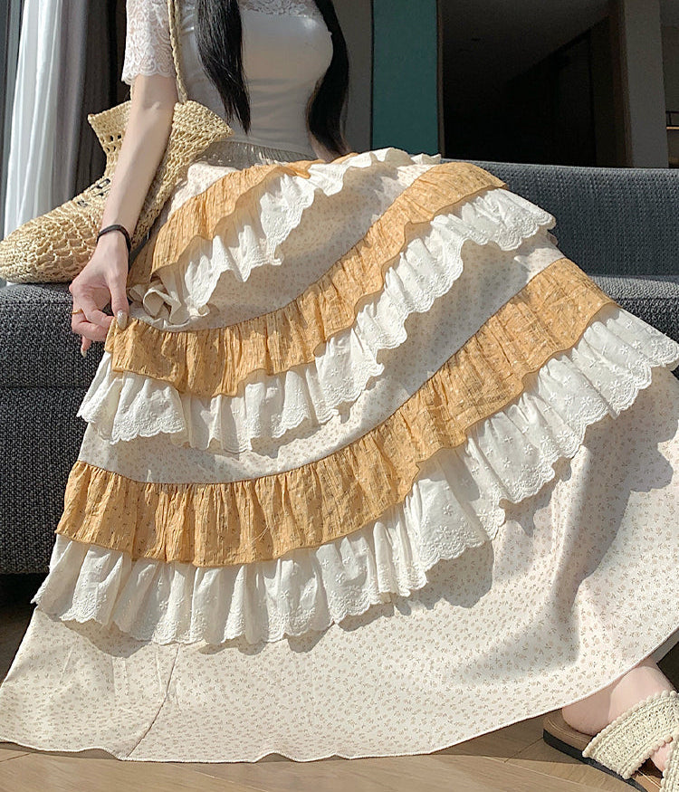 Multi-Layer Patchwork Flowy Long Skirt