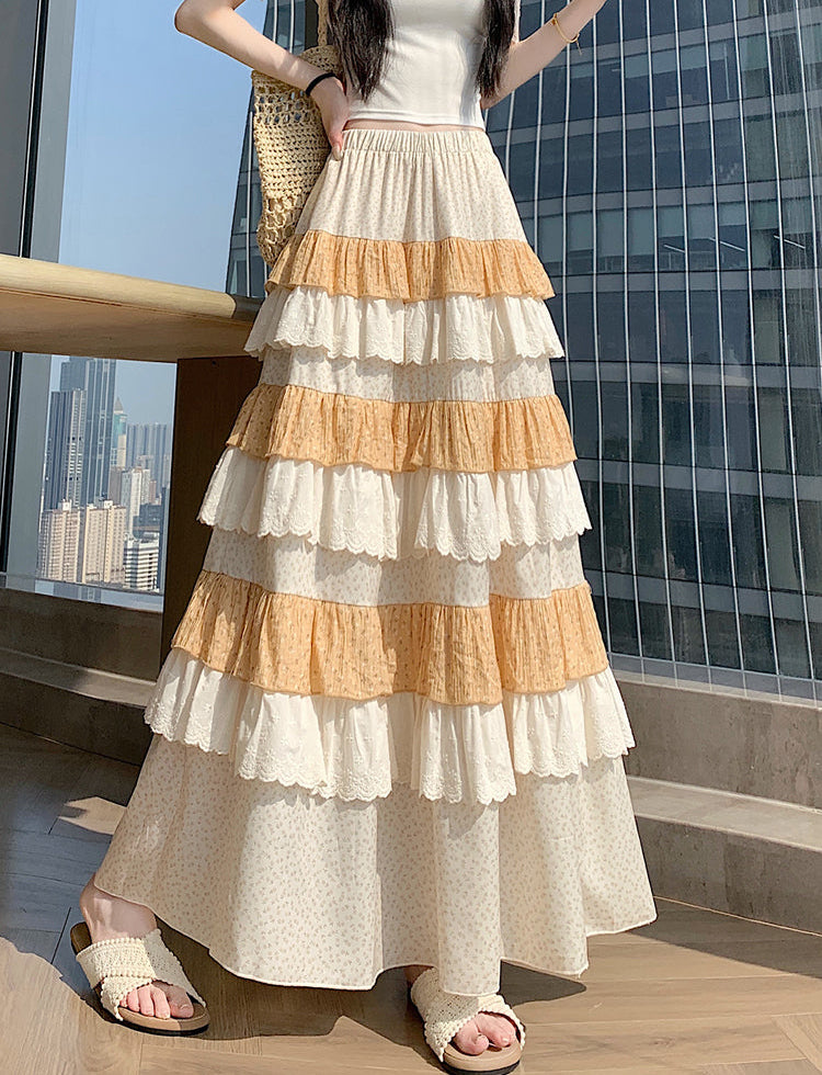 Multi-Layer Patchwork Flowy Long Skirt