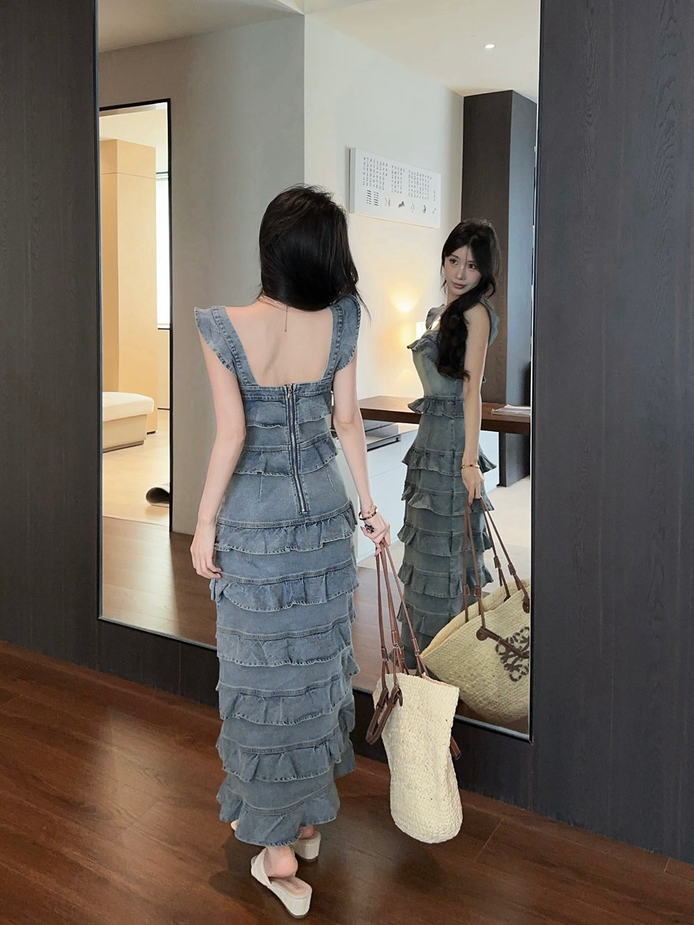 Sweetheart Tiered Denim Mermaid Dress
