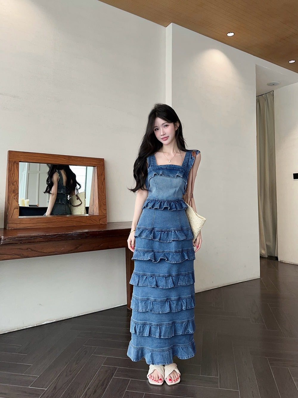 Sweetheart Tiered Denim Mermaid Dress