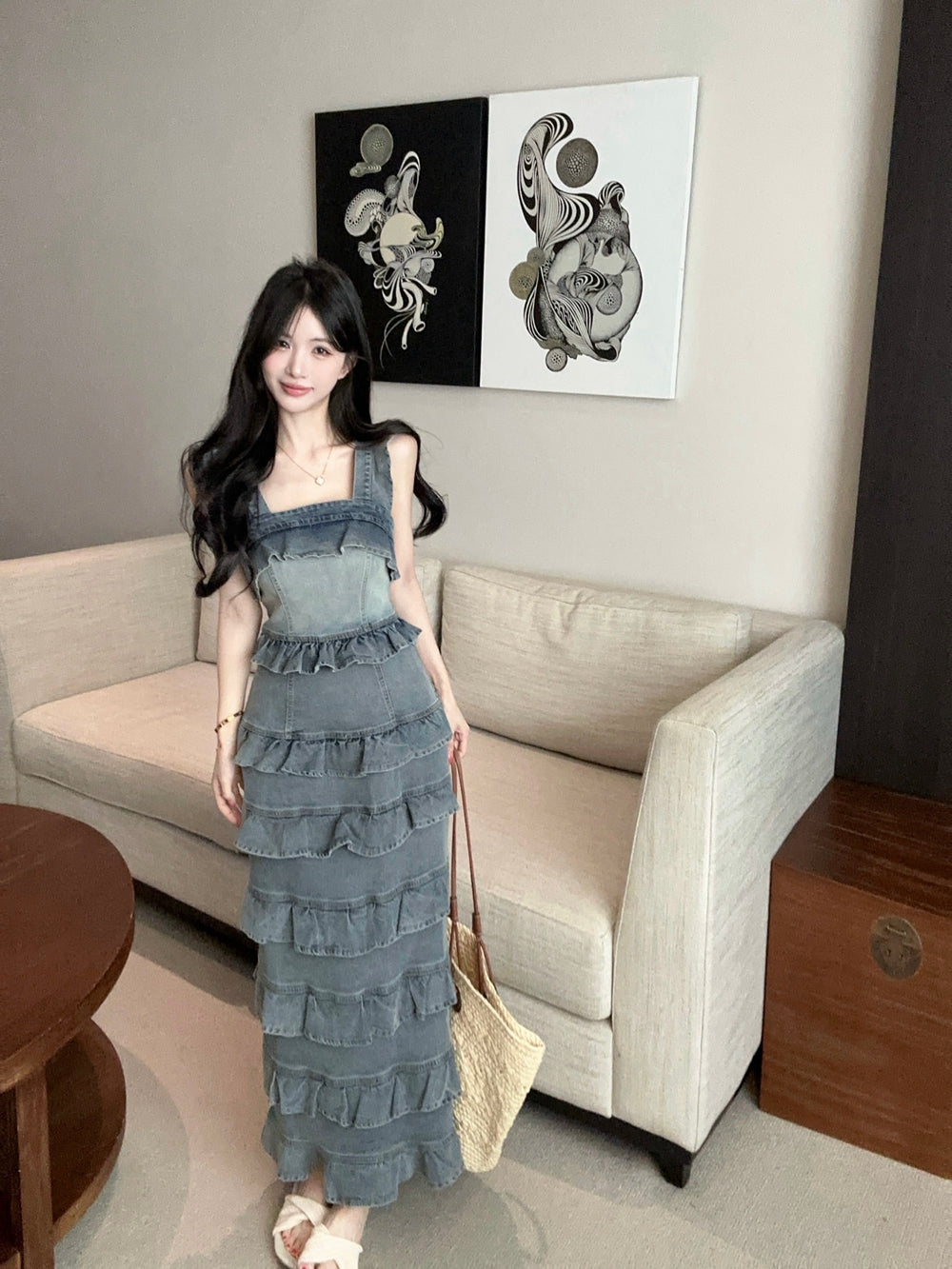Sweetheart Tiered Denim Mermaid Dress