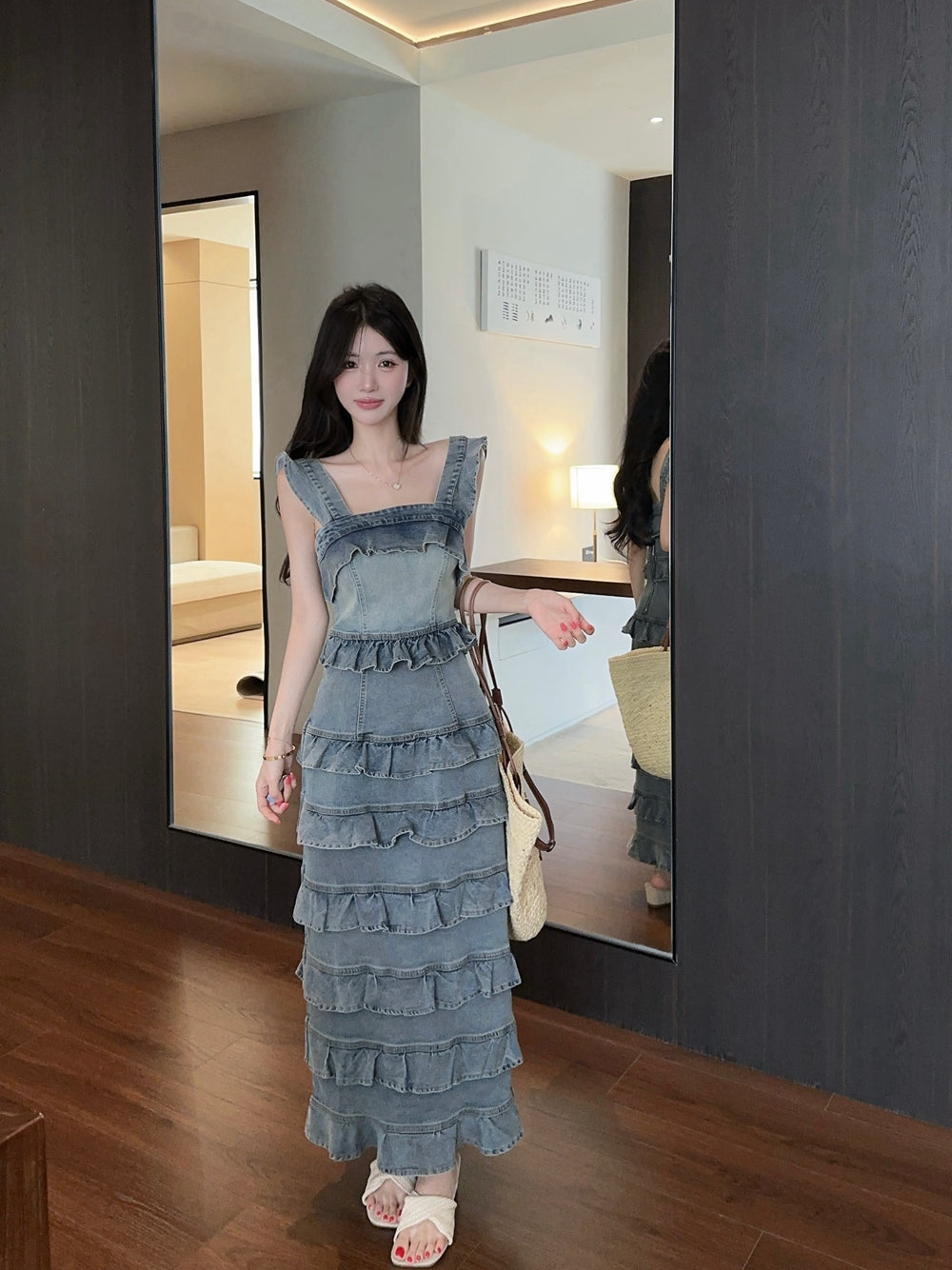 Sweetheart Tiered Denim Mermaid Dress